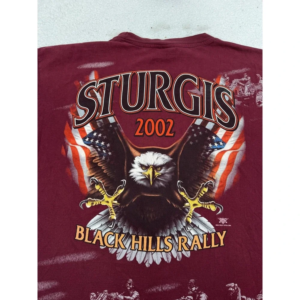 Vintage Sturgis Shirt Mens 2XL Red Black Hills Rally Wolf Eagle 2002 Tee AOP